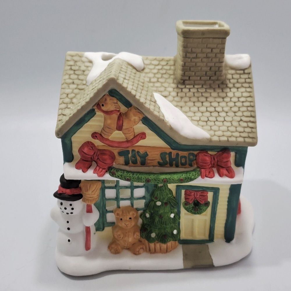 VTG Partylite Snow Village Christmas W/ Tree Snowman Teddy Bear Hors